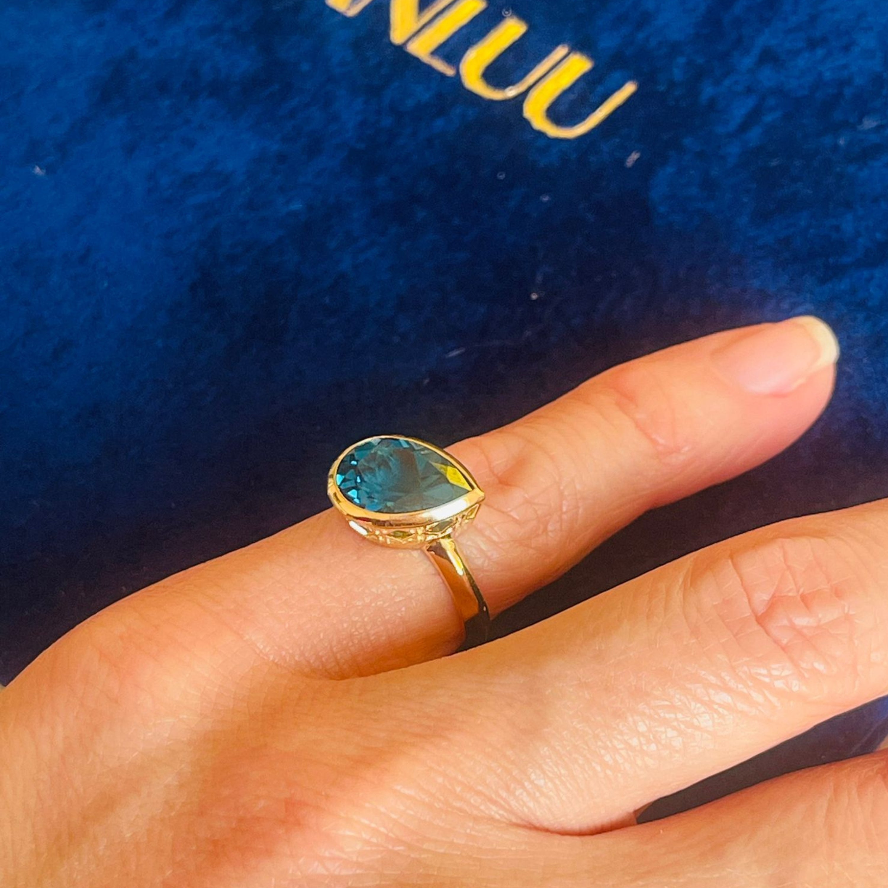 Dlo Pear Shape Pinky Ring, 18K Yellow Gold and London Blue Topaz