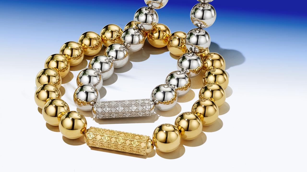 MoAnA LUU maxi bead necklaces in silver and vermeil inspired by Creole jewelry. 