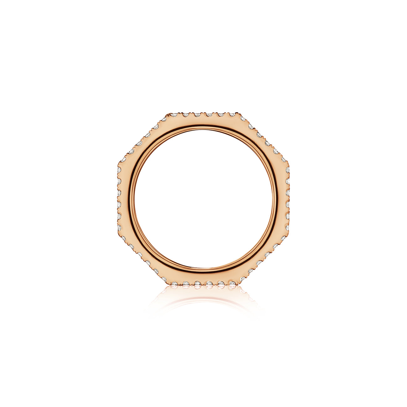 MoAnA LUU Doudou wide band ring in 18K rose gold, featuring pavé and princess-cut diamonds in an intricate woven openwork design inspired by Caribbean fish traps.