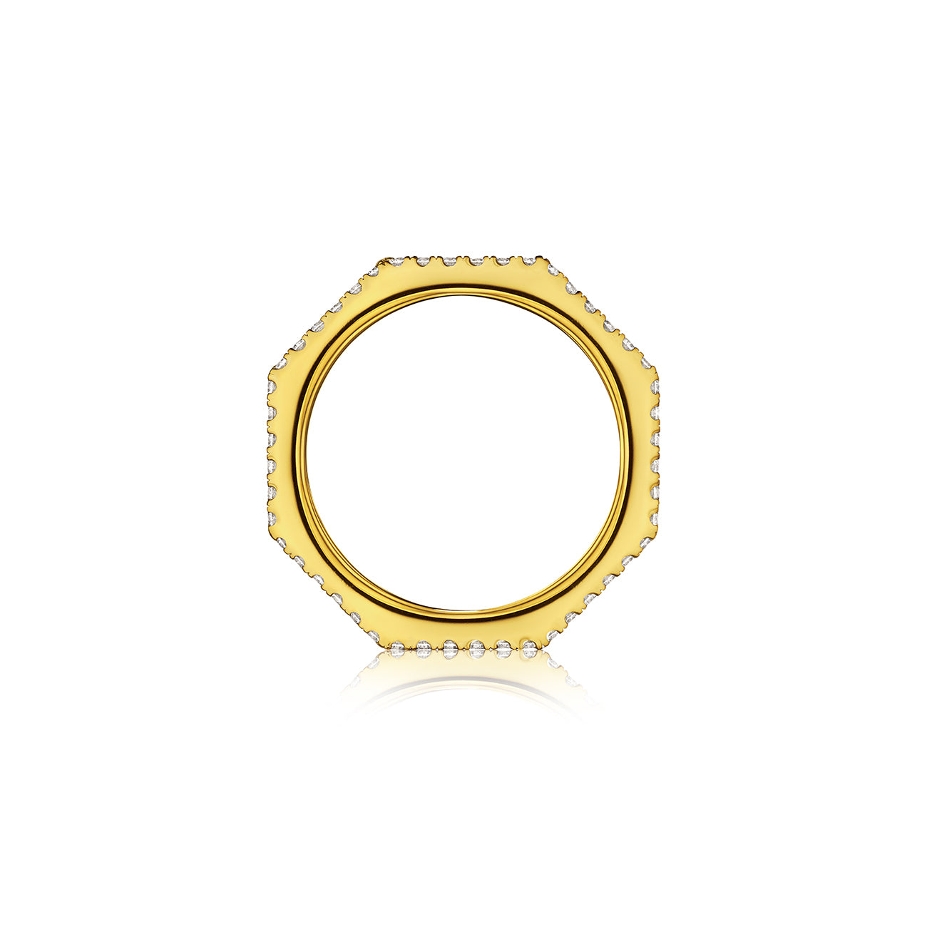 MoAnA LUU Doudou band ring in 18K yellow gold, featuring pavé and princess-cut diamonds in an intricate woven openwork design inspired by Caribbean fish traps.