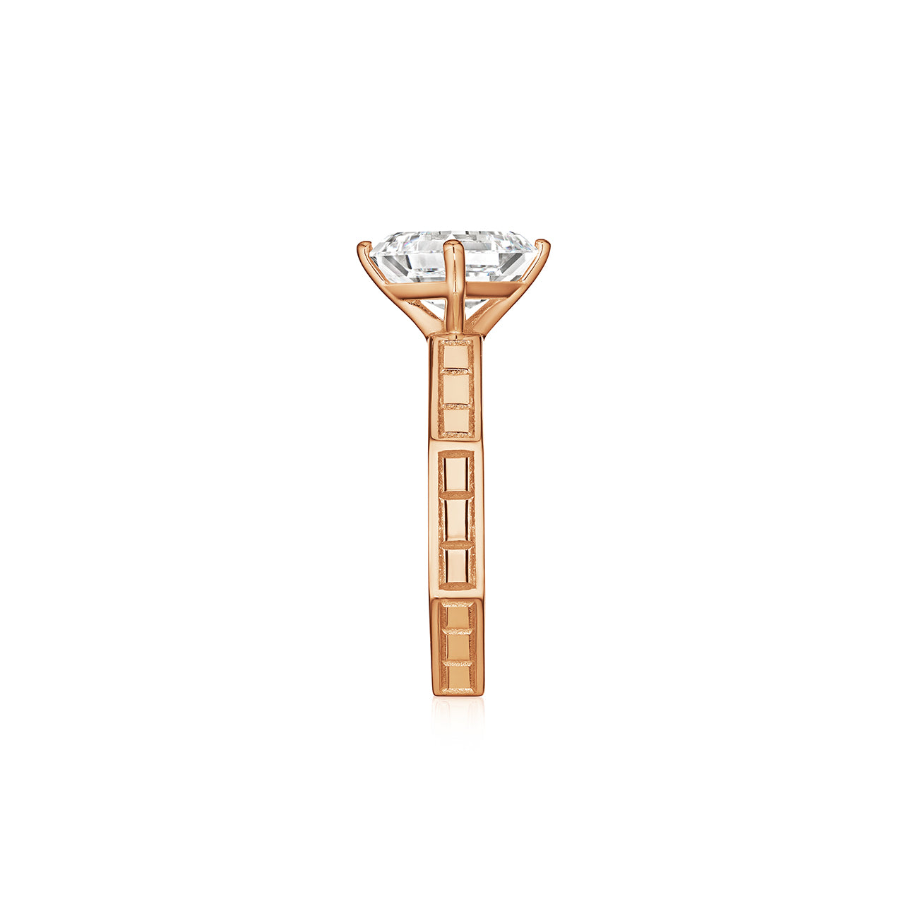 MoAnA LUU Ti engagement ring solitaire  in 18K rose gold in a geometric setting with clean architectural lines.