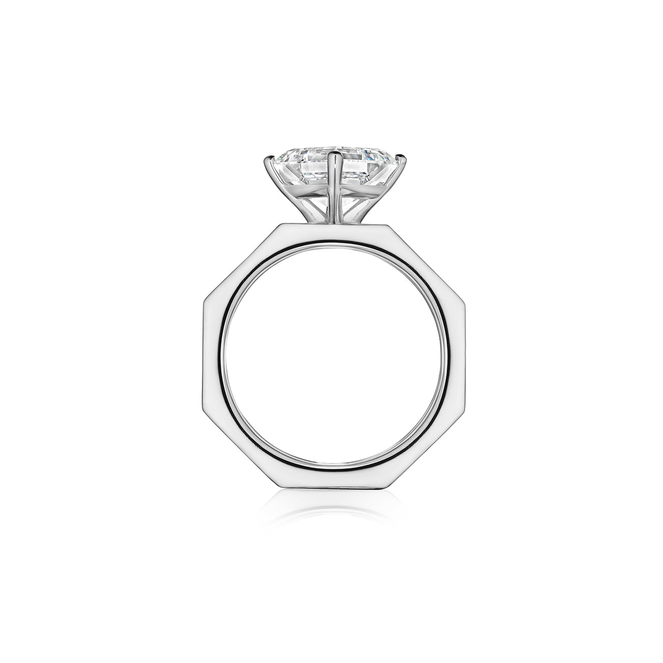MoAnA LUU Ti engagement ring solitaire  in 18K white gold in a geometric setting with clean architectural lines.