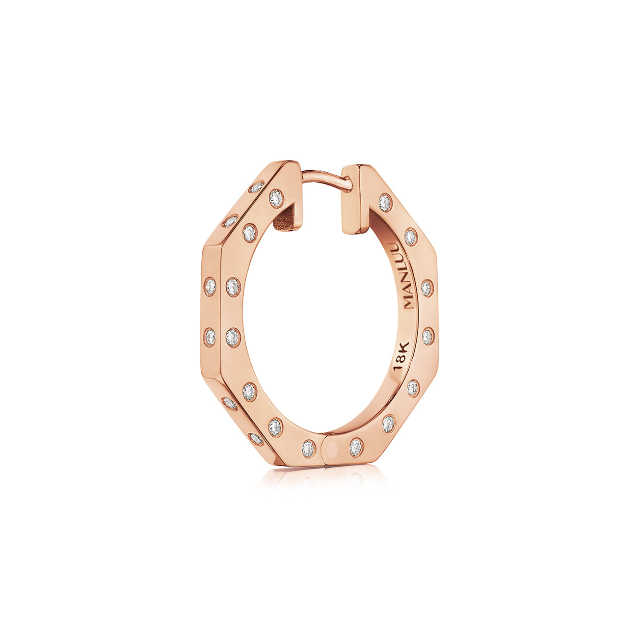 MoAnA LUU Ti hoop earrings in gold with diamond accents, featuring angular geometric design.