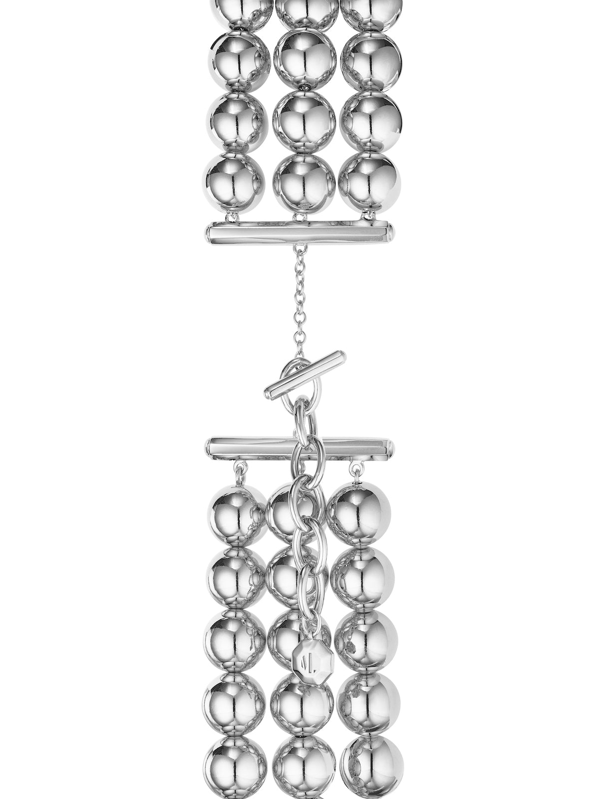 MoAnA LUU three row beads necklace in silver. Made in New York City. 